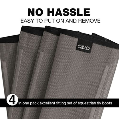 Harrison Howard Loose Fitting Fly Boots UV-Protective Extra Tough Mesh Ventilated Four Fasteners Stay-on Design Protect Horse Legs & Stomp-Reducing Set of 4 Dark Grey Mini - color: Dark Grey, size: Mini