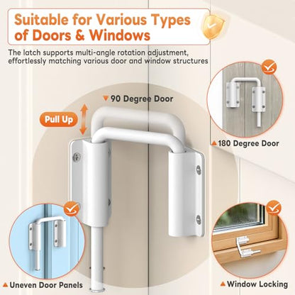 Upgraded Sliding Door Loop Lock, Gate Latches, White-2PCS - color: White-2PCS