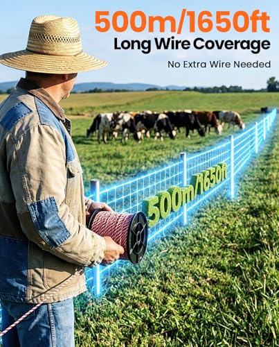 Electric Fence Polywire Kit, 500m/1650FT with 50 Insulators & Tool - size: 1650ft/500m
