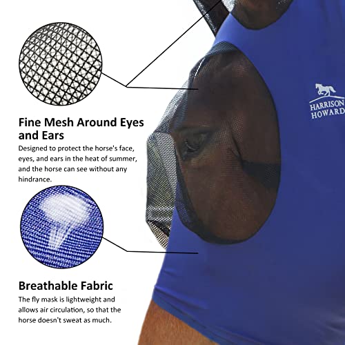 Harrison Howard Super Comfort Stretchy Fly Mask Large Eye Space with UV Protection Soft on Skin with Breathability Navy Blue Cob (Medium) - color: Navy Blue, size: Cob (Medium)