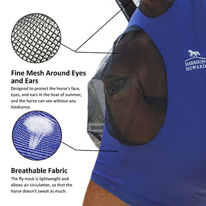 Harrison Howard Super Comfort Stretchy Fly Mask Large Eye Space with UV Protection Soft on Skin with Breathability Navy Blue Cob (Medium) - color: Navy Blue, size: Cob (Medium)