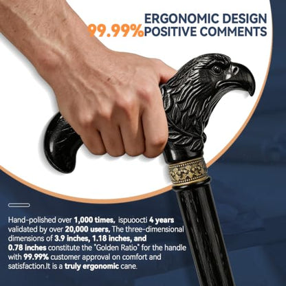Wooden Cane, Hand Carved Eagle Walking Cane for Men Women - color: Black