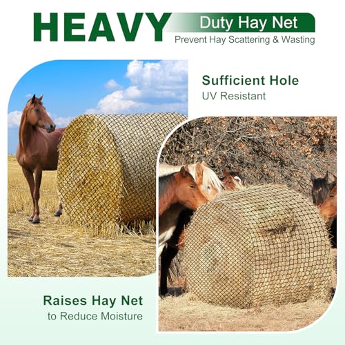 5x5ft Round Bale Hay Net for Horses, Large Thick & Durable Nylon Knotless Slow Feeder Hay Nets for HorsesGoats Healthier Feeding Solution - size: 5*5 Ft