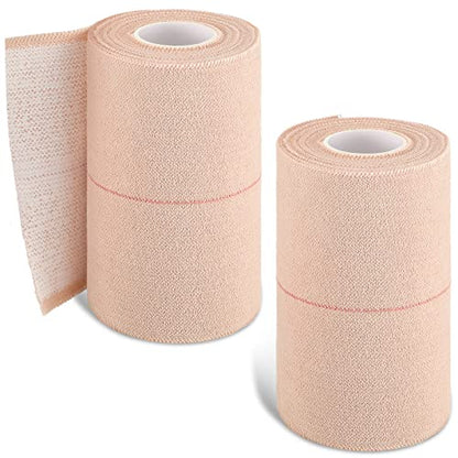 Nuanchu 2 Rolls Adhesive Elastic Tape Bandage Wrap,4 Inch Wide, Apricot - color: Beige, size: 4 Inch Wide