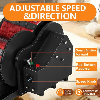 Electric Wool Carder, Adjustable Forward and Reverse Speed,Wool Fiber Drum Carding Machine with Brush & Awl, Foot Pedal, Quickly Remove Fiber Impurities, for Color Mixing Carding