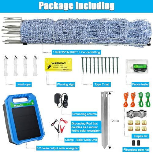 35"x164' Electric Fence Netting Solar Kit for Sheep Garden Backyards