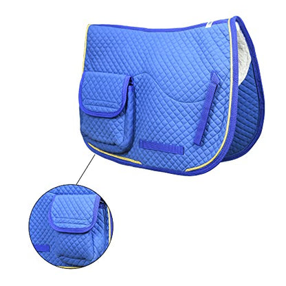 SIE Half Fleece Lined Horse English Saddle Pads All Purpose with Pockets - color: Royal Blue