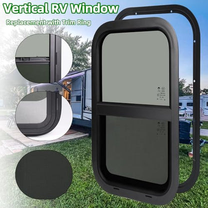 12"W x 24"H RV Windows for Cargo Trailer Camper,Tinted Vertical Sliding - size: 12"W x 24"H