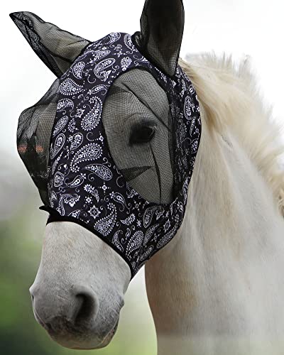 Harrison Howard Super Comfort Stretchy Fly Mask Large Eye Space with UV Protection Soft on Skin with Breathability Paisley Wave Cob (Medium) - color: Paisley Wave, size: Cob (Medium)