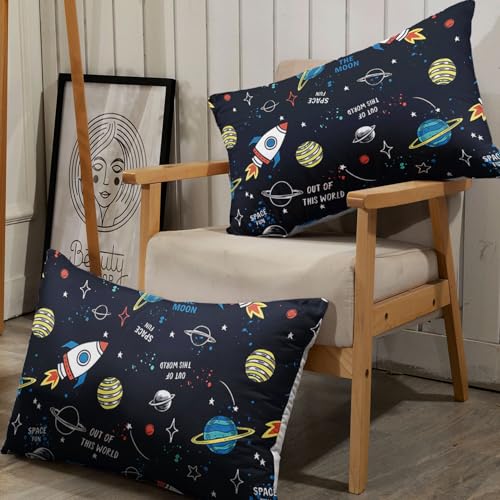 Space Ship Galaxy Sheets Set 4Pcs for Kids,Astronaut Space Rocket Printed Sheet Set with 1 Flat Sheet and 1 Fitted Sheet + 2 Pillowcases(Space-2 Queen) - color: Space-2, size: Queen 91x102 inches