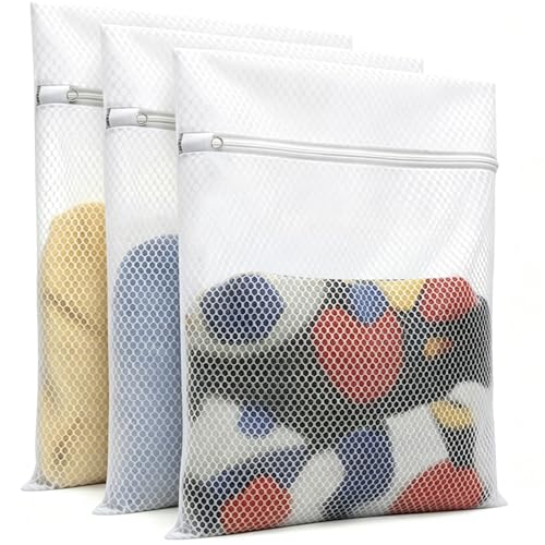 Honeycomb Mesh Laundry Bags 3 Pack (2XL+1L), Durable Washing Bags with Auto-Lock Zippers, Heavy Duty Mesh Wash Bags for Delicates, Lingerie, Bra, Sock, Travel Storage Organizer