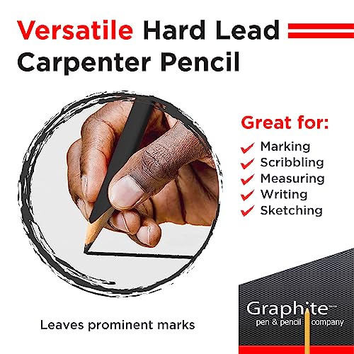 GRAPHITE Hard Lead Carpenter Pencils Bulk - (1) Pack of 12 Pieces Lumber Wooden Pencil #2 (HB) - Black - color: Black, size: 12 Count (Pack of 1)