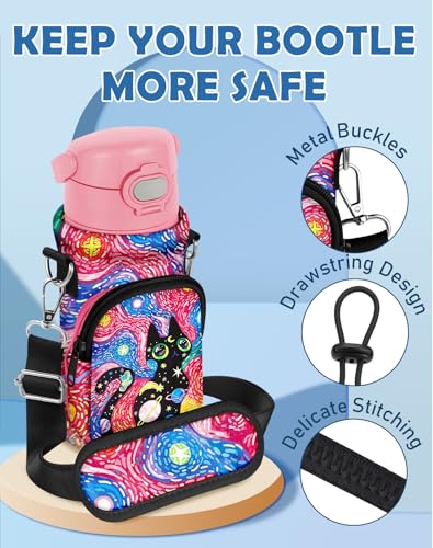 Miss Adola Water Bottle Carrier with Strap for Kids, 14-20 oz - color: Starry Sky Cat