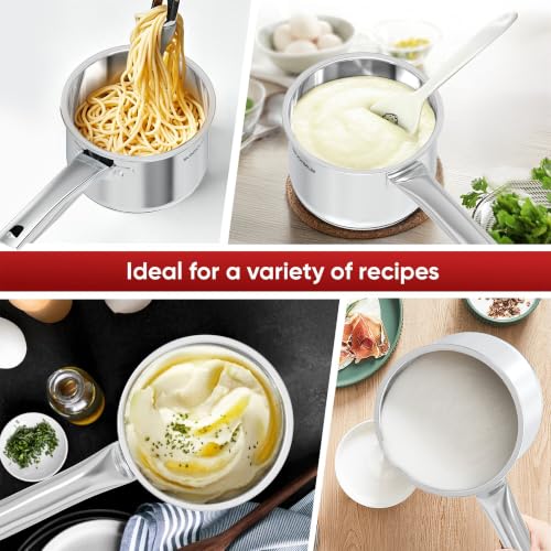 Sunhouse: Stainless Steel Saucepan - Classic: 1.5 Quart - Tempered Glass Lid, 3-Ply Bottom, Round-Edge Cookware Pot, All Cooktop-Oven-Dishwasher Safe