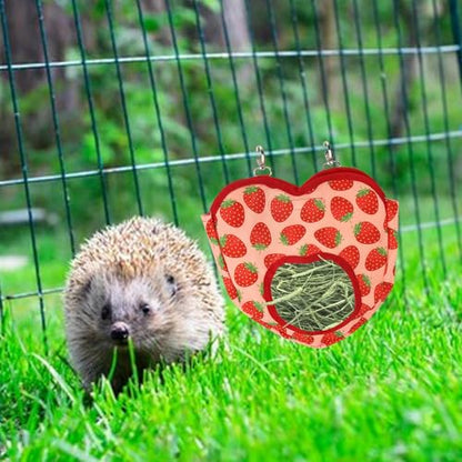 Estivaux Rabbit Hay Feeder Bag Strawberry Guinea Pig Hanging Hay Feeding Bag with Hole Pet Storage Dispenser for Chinchilla Hamster Bunny Small Pet Animals - color: Strawberry