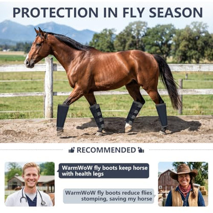 Fly Boots for Horses Set of 4 with Reflective Vercros, Loose Fitting Mesh Horse Fly Boots Leggings, Adjustable Equine Leg Wraps & Socks, Stay Up Not Sag, No Rub - color: Black Blue