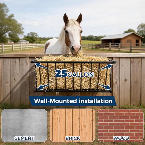 Hay Rack,37.6'' Long Wall Mounted Hay Feeder with 25 Gallon Large Capacity,Detachable Hay Holder for Horse Goats Sheep and Livestock - size: 25 Gallon