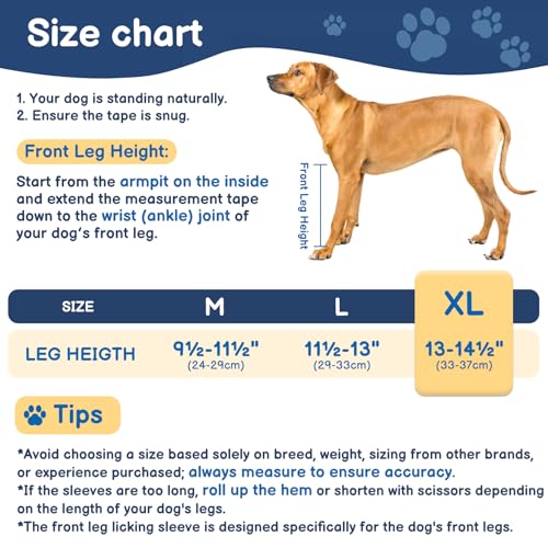 BARKLESS Dog Leg Sleeve for Front Single Leg After Surgery to Stop Licking - size: XL(Leg Height 13-14.5")