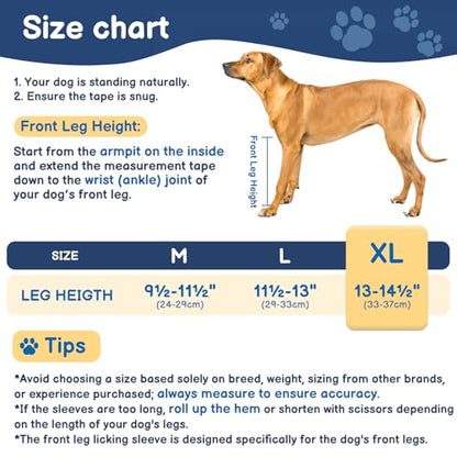 BARKLESS Dog Leg Sleeve for Front Single Leg After Surgery to Stop Licking - size: XL(Leg Height 13-14.5")