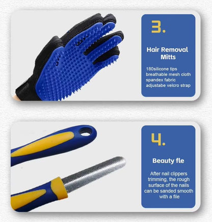 Professional 8-Piece Pet Grooming Kit for Dogs & Cats – Deshedding Brush, Nail Clippers, Scissors, Comb, Grooming,Beauty File,Collapsible Dog Bowls,pet Toothbrush,Glove & Travel Case
