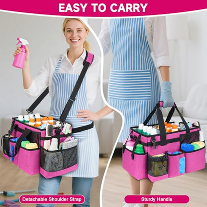 Cleaning Caddy Bag, Large Cleaning Bag for Housekeepers, Rose Pink - color: Rose Pink, size: L