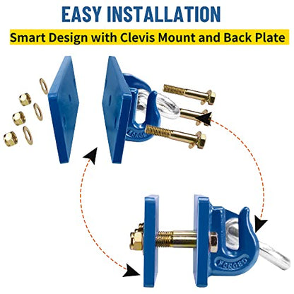 Tractor Bucket Hooks, Bolt On Clevis Mount with 1/2” Shackle, 5/16”Grab Hooks G70 Steel, Shackles Mount with Backer Plate, Heavy Duty Tow Hook for SUV RV UTV Tractors Bucket(Blue) - color: Blue