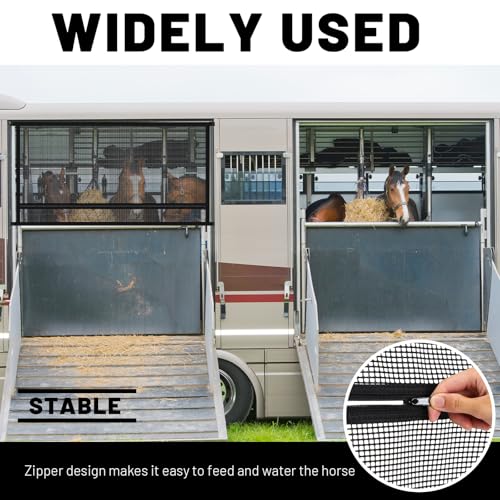 Threlaco 1 Pcs 35'' x 26'' Horse Trailer Window Screen Horse Trailer Air Circulation Mesh Safety Bar Horse Trailer Accessories Reinforced Window Nets with 8 Fasteners and 16 Screws, Black
