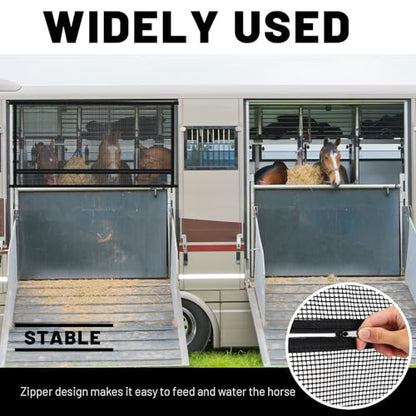 Threlaco 1 Pcs 35'' x 26'' Horse Trailer Window Screen Horse Trailer Air Circulation Mesh Safety Bar Horse Trailer Accessories Reinforced Window Nets with 8 Fasteners and 16 Screws, Black