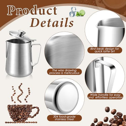2 Pcs 67 Oz/ 2 L Stainless Steel Pitcher with Lid Milk Frothing Jug