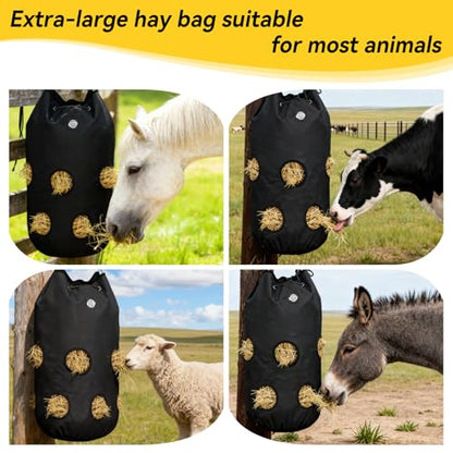 3 Pcs Hay Bags for Horses,Slow Feeder Hanging 1200D Oxford Cylindrical Hay Bag,Net Large Opening Feed Hole Hay Bag,Horse, Goats, Sheep,Cows & Donkeys (Black)