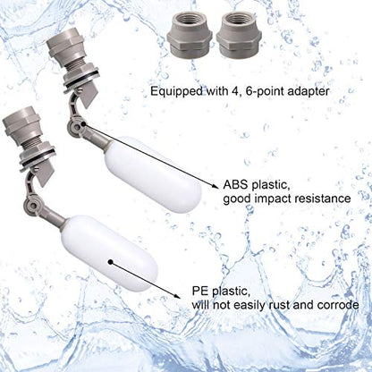 Mudder 4 Pack 1/2 Inch Mini Float Ball Valve with Adjustable Arm | Plastic Float Valve for Water Tank Pond Garden Hose, Horse Cattle Goat Chicken Waterer, Automatic Fill Water Level Control