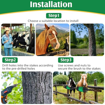 3 Pack Livestock Scratching Brush, Green and Black | Animal Scratcher, Itch Relief Grooming, Horse Goat Cow Scratcher, Fence Post Mounting, Durable Bristles, Farm Livestock Care - color: Green and Black