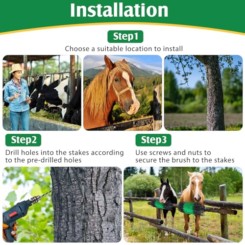 3 Pack Livestock Scratching Brush, Green and Black - color: Green and Black