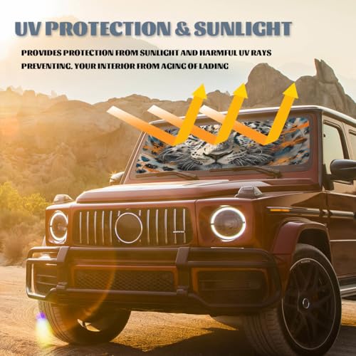 Leopard Print Car Windshield Sun Shade, White, Universal Fit, 59" L x 31.5" W, Blocks UV Rays, Sun Visor Protector - color: Leopard