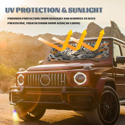 Leopard Print Car Windshield Sun Shade, White, Universal Fit, 59" L x 31.5" W, Blocks UV Rays, Sun Visor Protector - color: Leopard