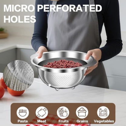 Stainless Steel Strainers for Kitchen, Stainless Steel Colander, Kitchen Strainer for Pasta Fruit Veggie Hot Food, 2 Pack Strainers and Colanders(2QT & 3QT), Dishwasher Safe, Silver - size: 2+3QT