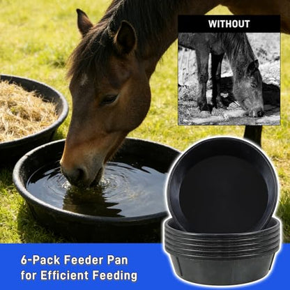 6Pcs Rubber Feeder Pan 3 Gallon/12 Quart Heavy Duty Rubber Horse Feed Bucket, Deep Rubber Feeding Water Bowl Chicken Dust Bath Tub Container for Livestock Goat Pig Dog Duck Fram Small Animals