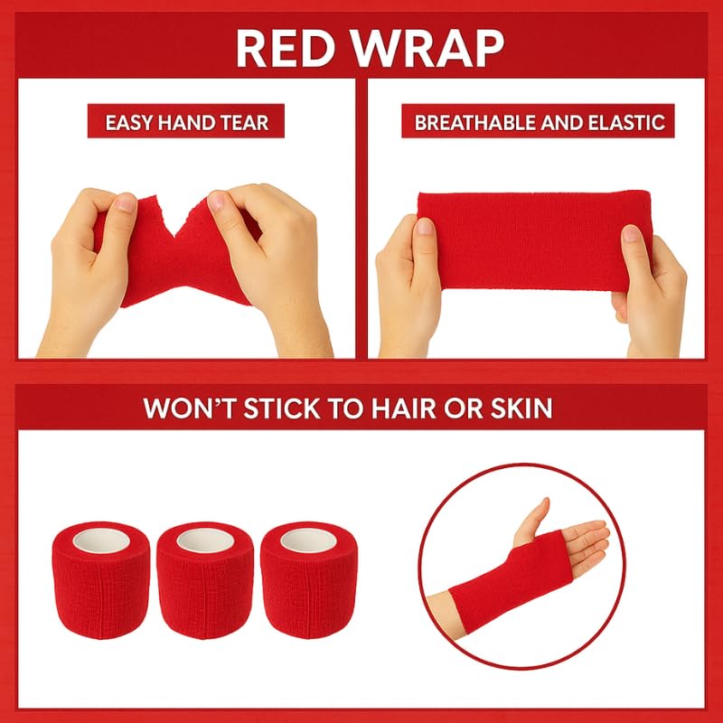 2" Cohesive Flexible Bandage Wrap – Red - Pack of 8 - color: Red