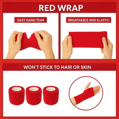 2" Cohesive Flexible Bandage Wrap – Red - Pack of 8 - color: Red