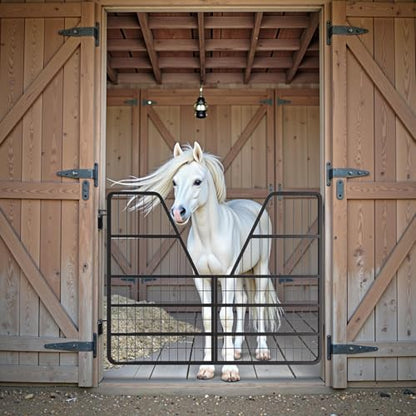 42" x 52" Steel Stall Guard, 2-Way Barn Door Gate for Horses & Livestock, Ventilated Fence Panel for Stable, Farm and Barn Use