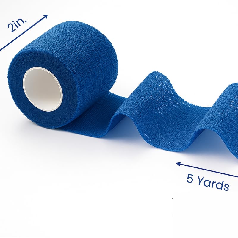 2" Cohesive Flexible Bandage Wrap – Blue - Pack of 4 | Self-Adherent Vet Tape for Animal Wrapping, Support & Protection – Non-Slip, Breathable, Flexible Bandage for Livestock - color: Blue