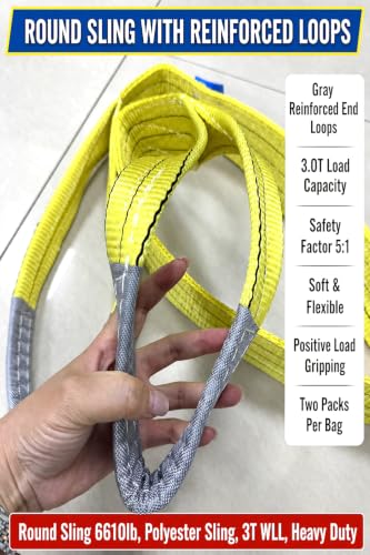 Round Sling 6610lb 7.87FT 2 Packs Sling Strap Rigging Polyester Endless Lift Sling for Hoist Heavy Duty Objects Heavy Duty Poly Lifting Sling【3T-2.4M】 - size: 3T 2.4M 2Pack