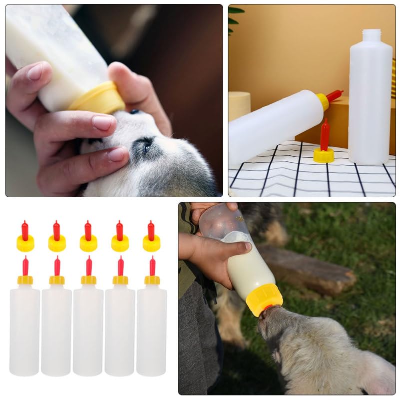 5Pcs Goat Bottles, 400ml/13fl oz Baby Goat Bottles with 5pcs Long Nipples for Feeding Baby Lambs, Lamb Milk Replacer Supplies Kid Livestock Drink Nipples for Farm Livestock Feeding