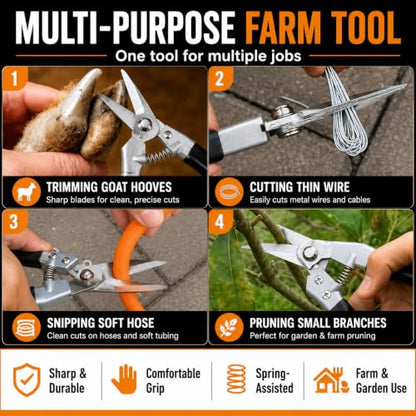 Goat Hoof Trimmers, Sheep Shears, Hoof Kit, Farrier Tools, Nippers, Horse Grooming Supplies Hoof Accessories –Versatile Hoof Wire and Pipe Cutting Tool for Livestock – Silver (1pack)