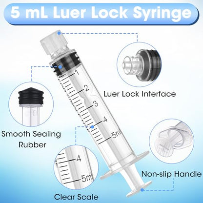 20 Pack 5ml/cc Luer Lock Syringe with Caps, Plastic Syringe without Needle for Liquid, Sterile Individually Wrapped - style: 5mL