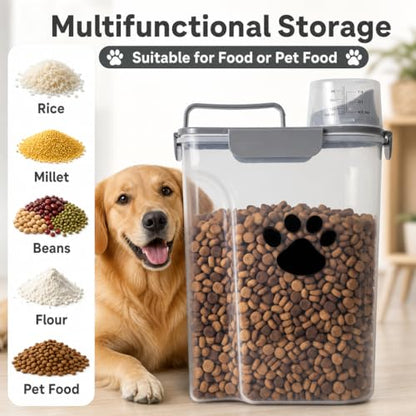 5-7Lbs Dog Cat Food Storage Container with cleaning brush - color: 6QT-Grey