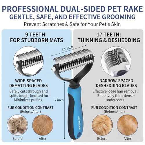5-in-1 Dog Grooming Kit with Self Cleaning Brush & Rake, Blue - color: Blue