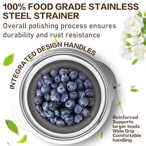 Stainless Steel Strainers for Kitchen, Stainless Steel Colander, Kitchen Strainer for Pasta Fruit Veggie Hot Food, 2 Pack Strainers and Colanders(2QT & 3QT), Dishwasher Safe, Silver - size: 2+3QT