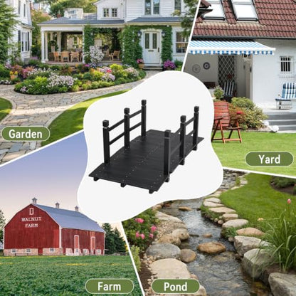Outvita 5 ft Wooden Garden Bridge, Outdoor Footbridge with Safety Rails - size: 5ft-black