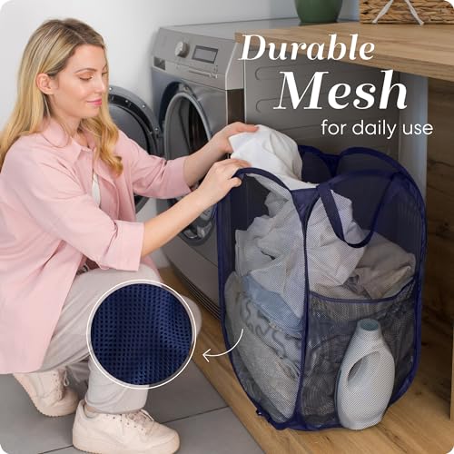 Handy Laundry Collapsible Mesh Foldable Hamper 14" x 14' x 24" Navy Blue - color: Blue, 1-PACK